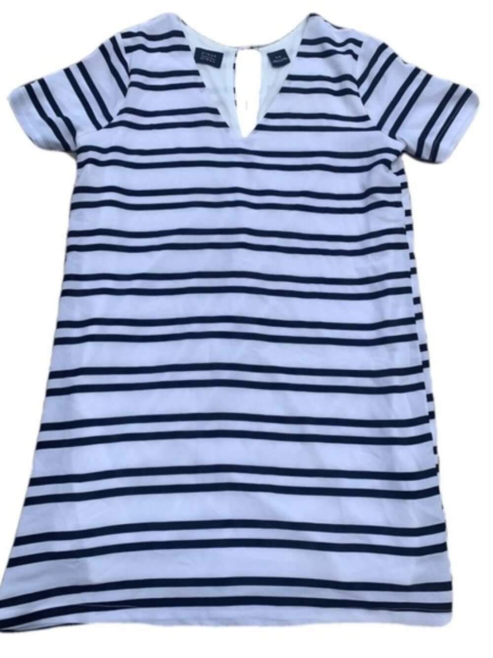 Press Dress White Navy Striped V-Neck Short Sleeve Dress Size Small